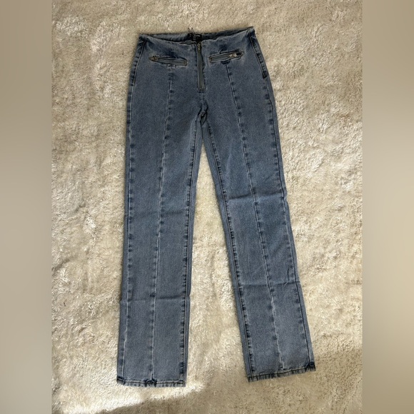 PLT tall light blue wash zip detail straight leg - Picture 1 of 2